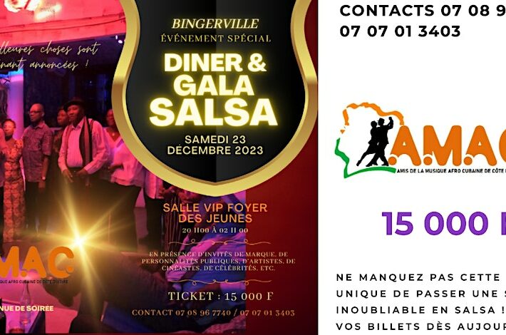 Diner-Gala annuel Salsa Salle VIP Foyer des jeunes Bingerville